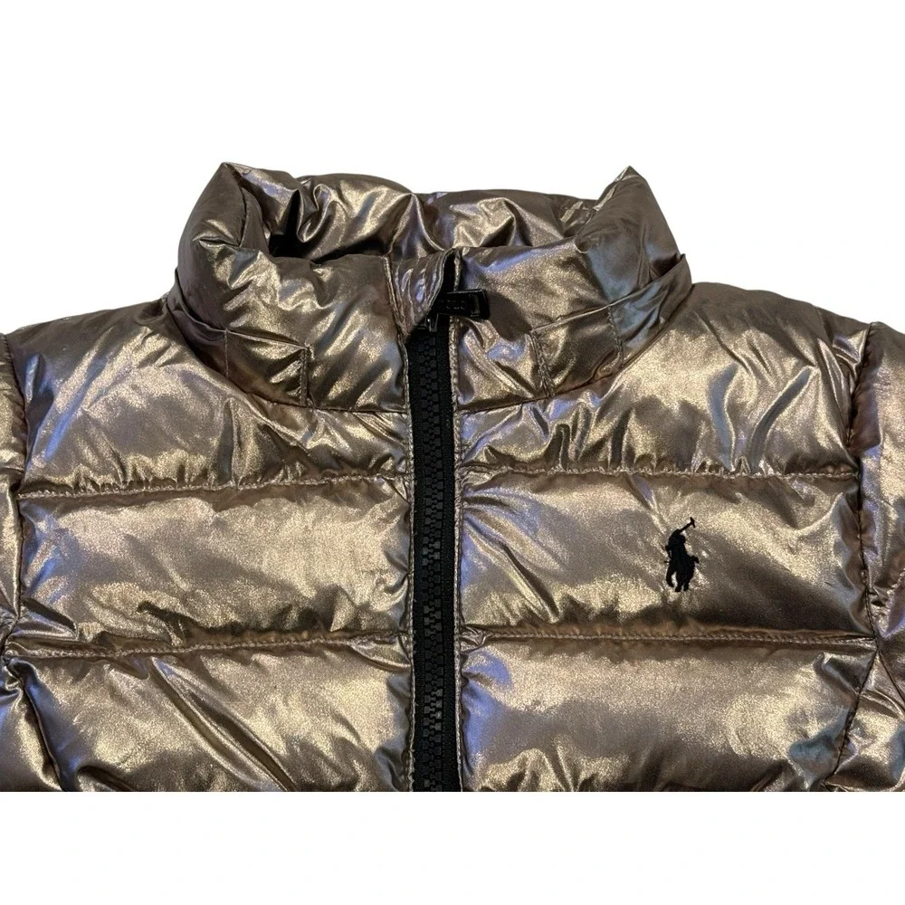 Polo Ralph Lauren Kids Puffer Jacket‎ Coat 4T Zip Snap Gold Metallic Logo